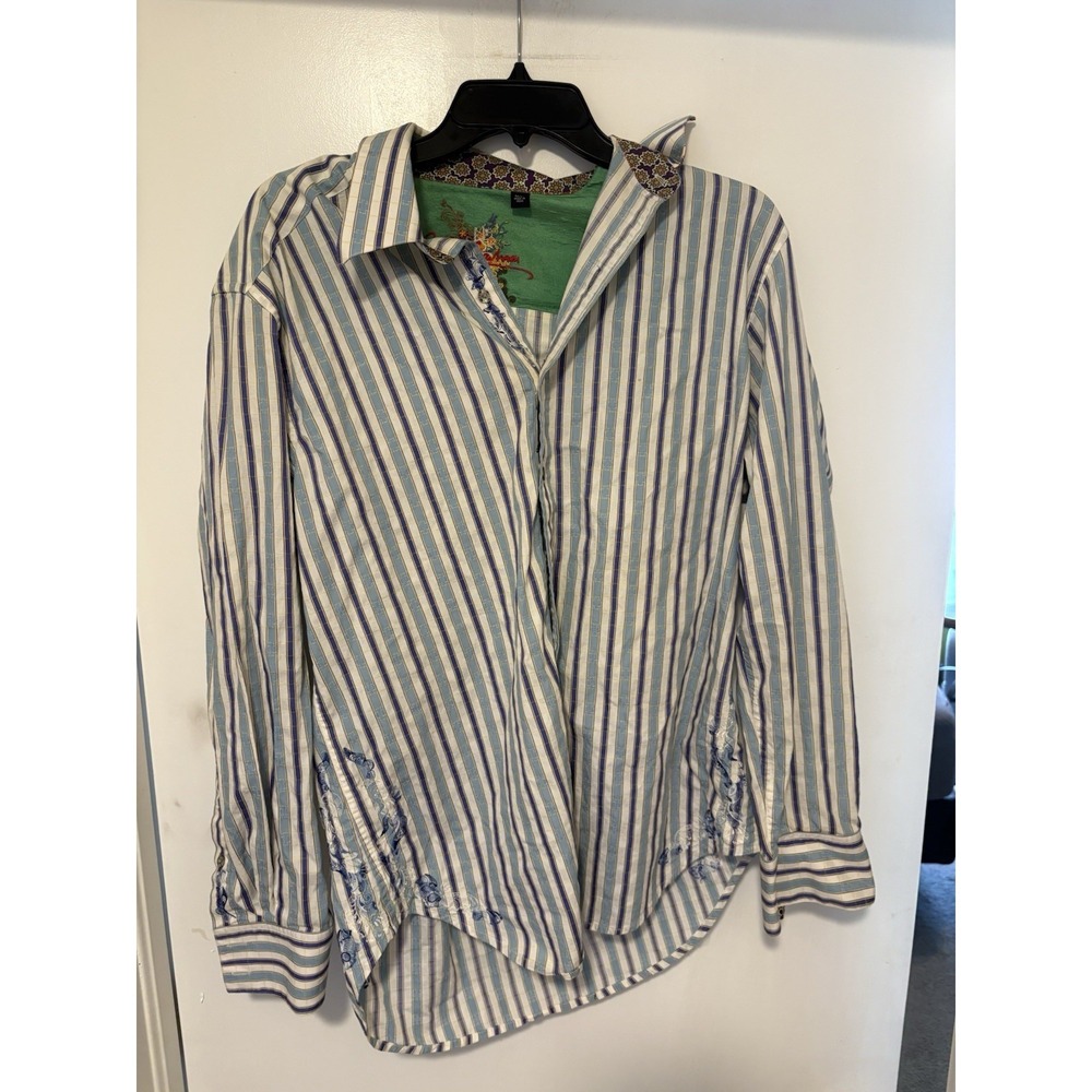 Excellent Robert Graham  Blue Striped Long Sleeve Flip Cuff  Men's Shirt M